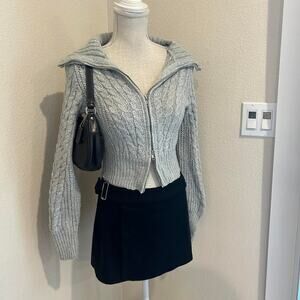 Hippie Rose grey double zip sweater. Size small